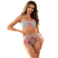 SUBBLIME – 957643 EMBROIDERED PINK FLOWER BRA AND GARTER BELT SET S/M
